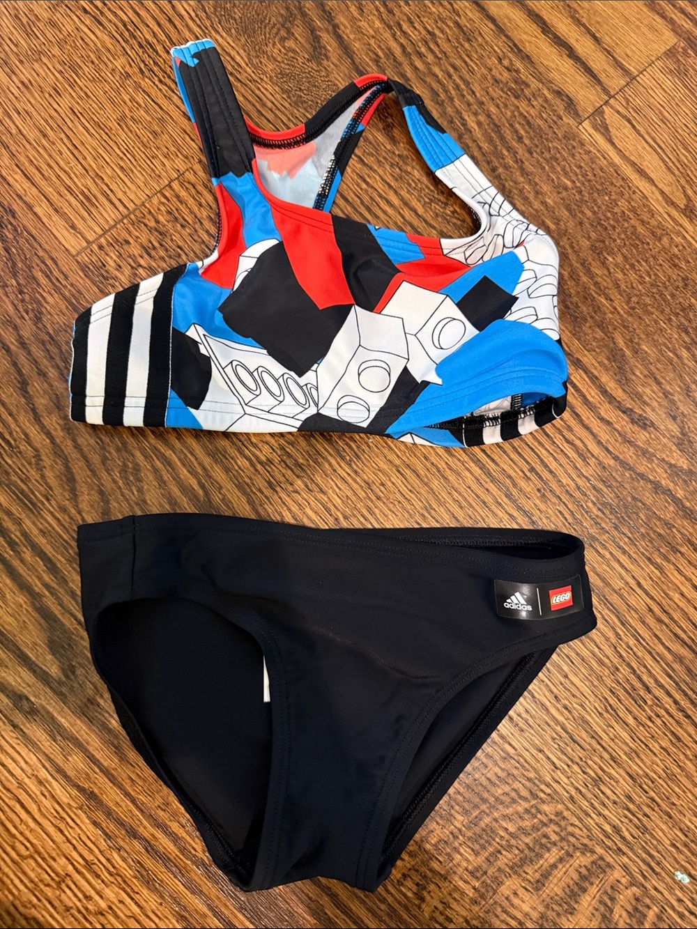 adidas Girls Two-Piece Swimsuit in Black, Blue & Red